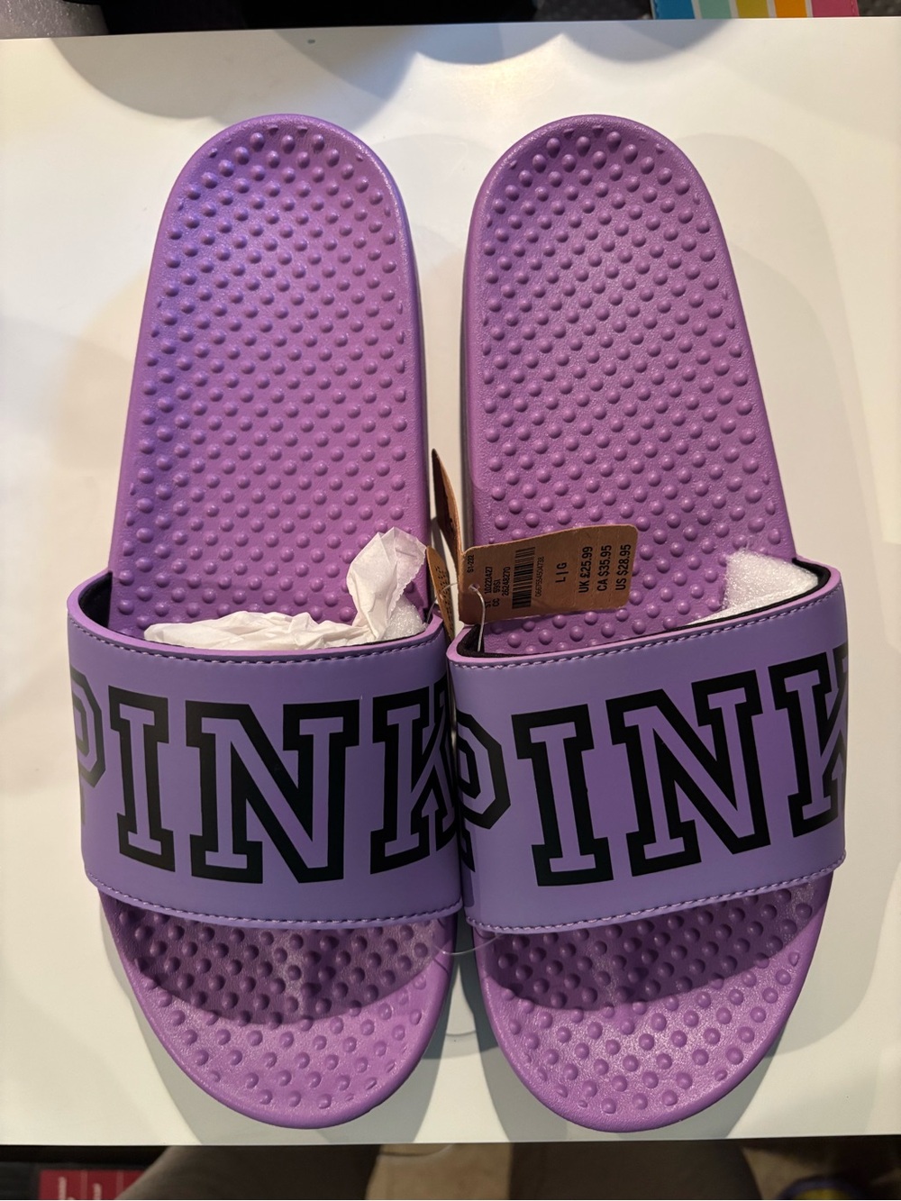 PINK Purple Logo Slide Sandals